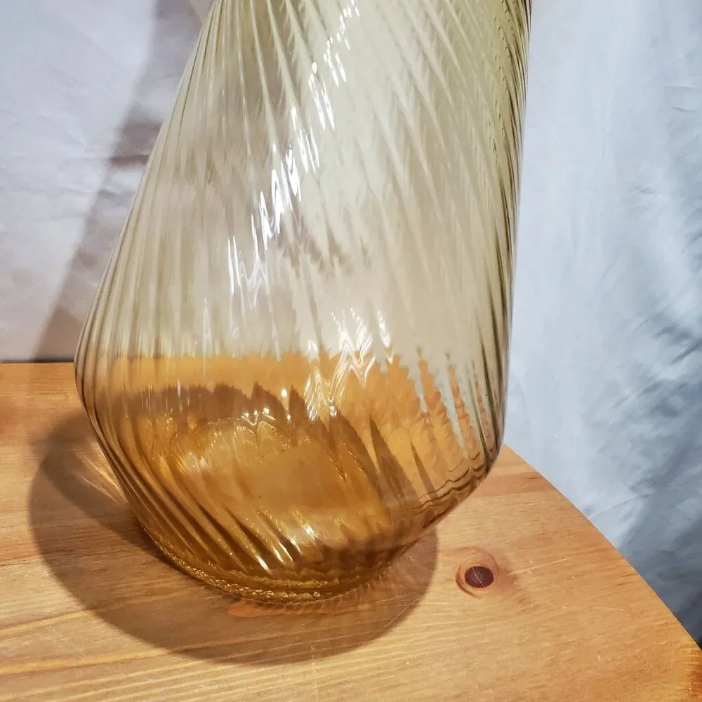 Vintage MCM Amber Blown Glass Swirl Large Vase Decor, 16